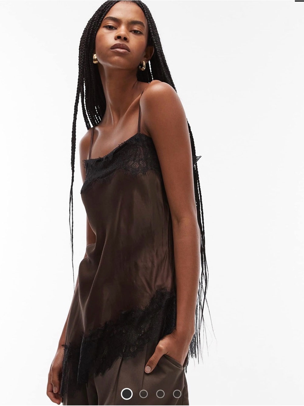 Brown & Black Lace Trim Asymmetrical Slip Top Size Small new without tag